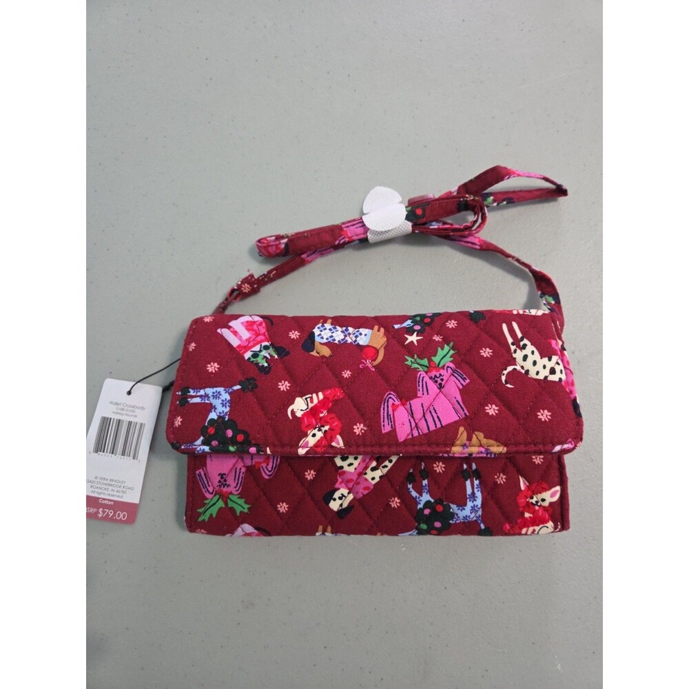 VERA BRADLEY Essential Crossbody Holiday Hounds NEW Purse Bag Red Dogs